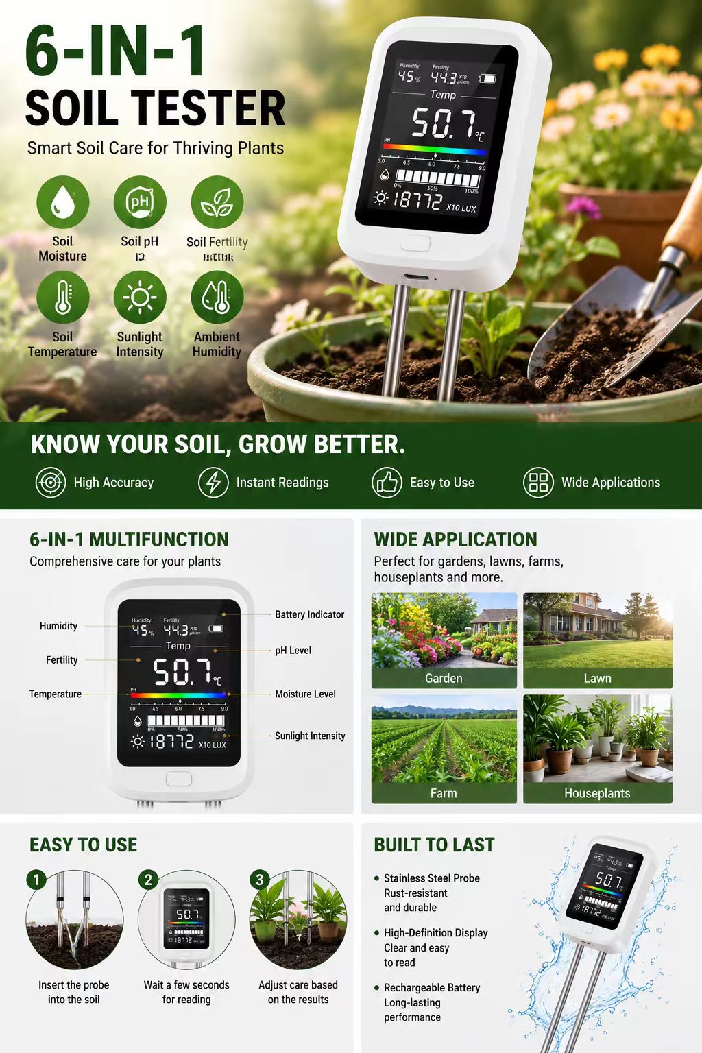 Advanced 6-in-1 Soil Tester Hi - Plant Growth Regulator 评论和价格